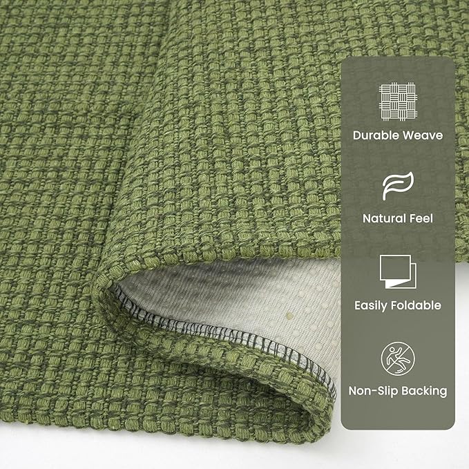 Braided Runner Rug 2x5 Ft Washable Runners for Hallways Non Slip Rubber Backed Kitchen Runners Cotton Entryway Runner Indoor, Woven Floor Carpet for Hall Kitchen Bedroom, Green