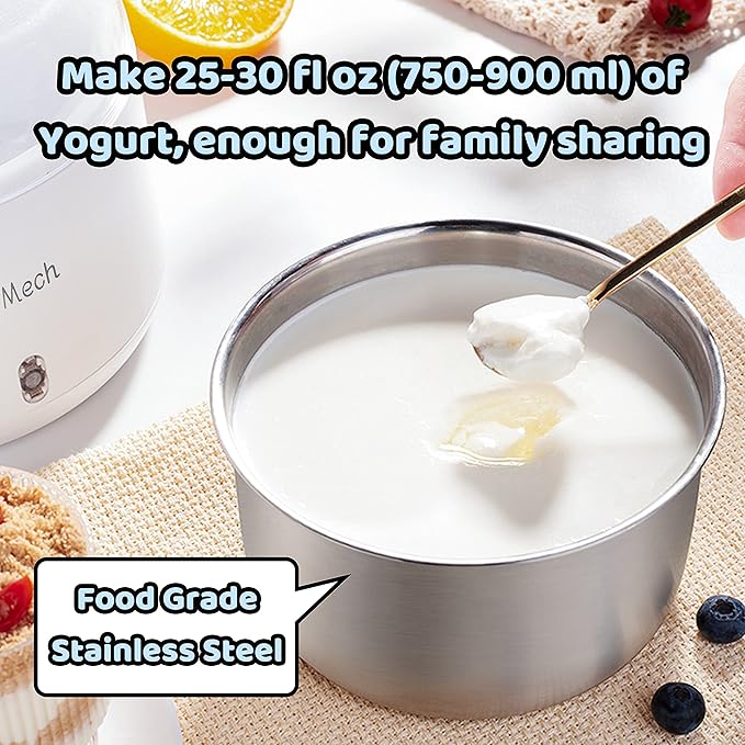 Yogurt Maker, Compact Greek Yogurt Maker Machine with Constant Temperature Control, Stainless Steel Container, 1 Quart for Home Organic Yogurt