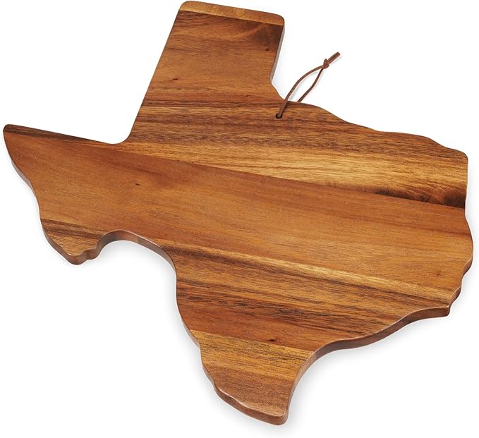 Twine Living Texas-Shaped Acacia Wood Cheese Board - Durable Cheese, Charcuterie and Serving Platter with Hanging Loop, Perfect for Entertaining and Kitchen Décor, Texas Cutting Board, Set of 1
