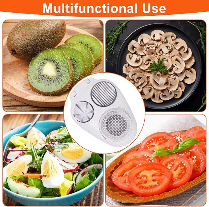 3 in 1 Egg Slicer for Hard Boiled Eggs, Stainless Steel Egg Cutter, Heavy Duty Eggs Chopper Tool for Strawberry Mushroom Cherry Tomato, Multi-Function Home Kitchen Accessories (1PCS, White)
