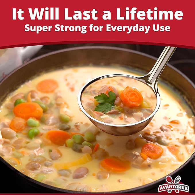 Super Sturdy, Ergonomic 1 Oz. Soup Ladle 3 Pk. Stainless Steel Ladles with Long Handles. Best Kitchen Accessories for Stirring, Portioning and Serving Soups, Chili and Stew in Restaurants and at Home