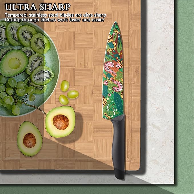 Marco Almond Knife Set Artistic Designed Pattern Kitchen Knife 6 Stainless Steel Kitchen Knives w 6 Blade Guards, Dishwasher Safe Knives for Family Kitchen Knives Set for Chefs