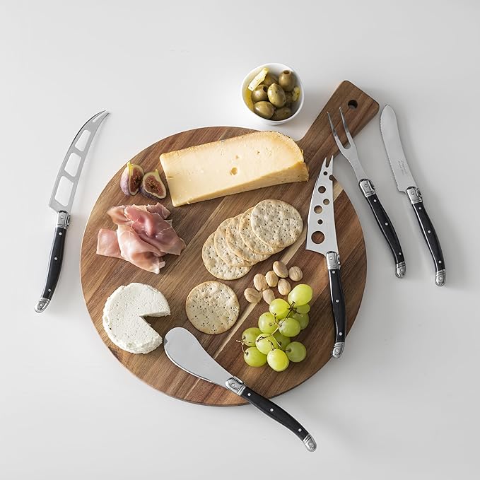 French Home Laguiole 5-Piece Artisan Cheese Knife Set – Versatile Cheese Knives Set with Three-Rivet Black Pakkawood Handles & Iconic Bee Emblem – Sophisticated Charcuterie Board Accessories