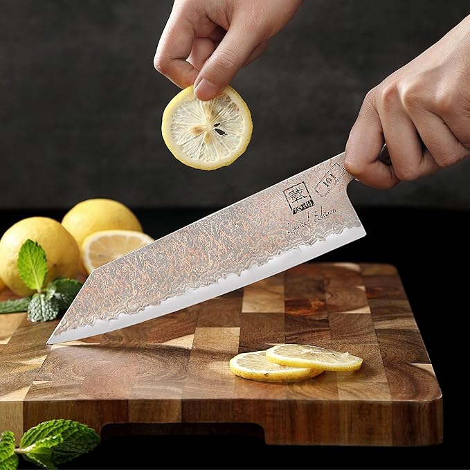 zayiko Limited Edition Copper Damascus Chef’s Knife – 8.3" Kiritsuke Blade | Damascus Steel with VG10 Core & Copper Texture | Maple Wood Handle | Professional Kitchen Knife in Gift Box