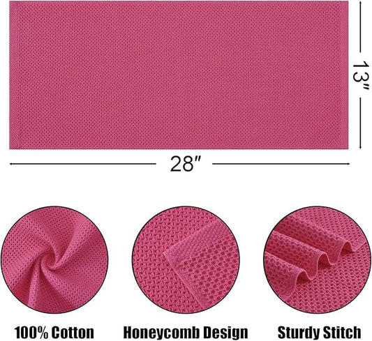 Kitinjoy 100% Cotton Waffle Weave Kitchen Towels, 12-Pack Super Soft and Absorbent Dish Towels for Drying Dishes, Kitchen Hand Towels, 13 in x 28 in, Hot Pink