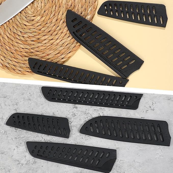 4PCS Plastic Knife Guard Set, Universal Knife Sheath Blade Covers for Kitchen, Plastic Knifies Edge Guards for Paring Utility Bread Nakiri Chef Knives - Black
