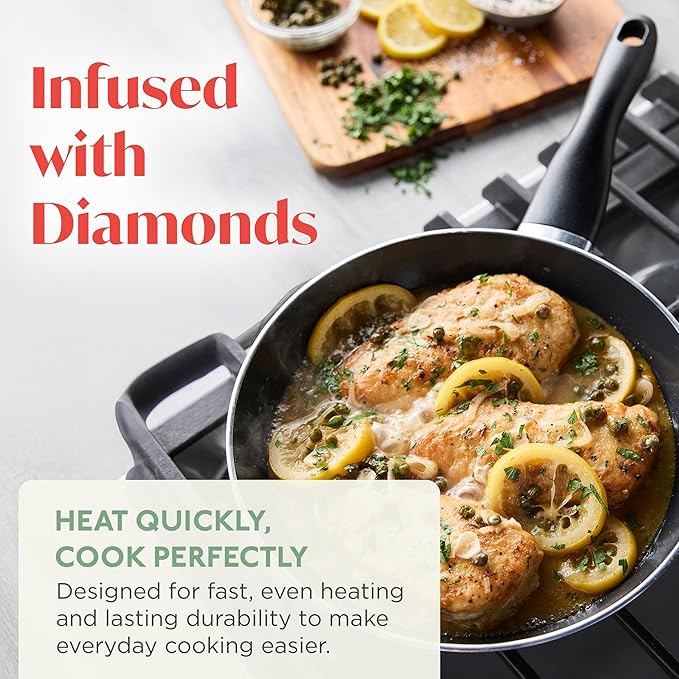 Lumenflon Deco 9.5” Nonstick Frying Pan Skillet, Made in Italy, Diamond Ceramic PFAS-Free, Dishwasher & Metal Utensil Safe, Durable Gloss Enamel Finish, Stay-Cool Handle, High Walls-Extra Room, Taupe