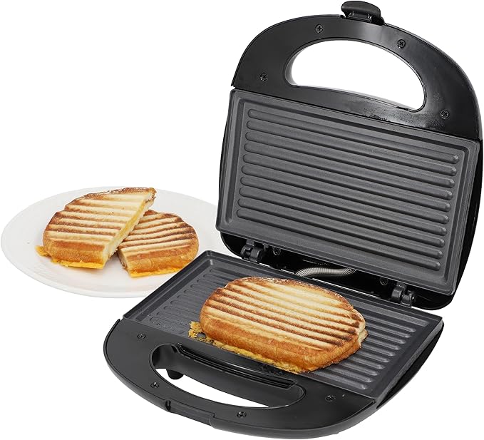 MegaChef Electric Compact Aluminum Nonstick Panin Press Grill Sandwich Maker, Countertop Appliance, Sandwich Grill, Upright Storage, Overheat Safety Protect (Grill Plate)