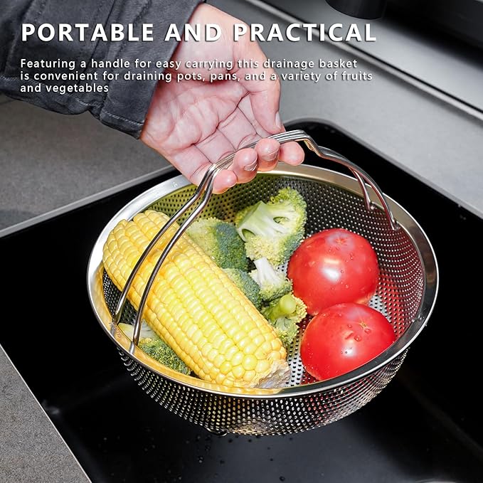 Stainless Steel Steamer Basket - Vegetable & Dumpling Steamer Insert for Pots, Instant Pot Accessories with Handles & Feet, Multi-Purpose Mesh Strainer for Cooking, Fruits (Silvery, Large)