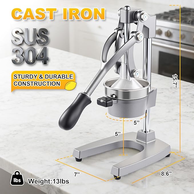 Manual Cast Iron Citrus Juicer,Commercial Hand Press Squeezer,Heavy Duty Countertop Squeezer for Fresh Orange Lemon Juice with Stainless Steel Cup