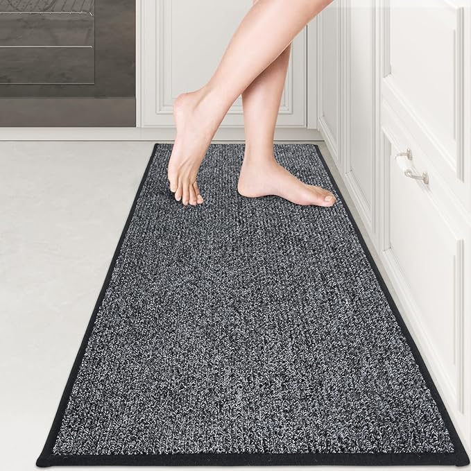 PURRUGS Machine Washable Kitchen Rug 17" x 48", Non-Slip/Skid Kitchen Runner Rugs & Floor Mats, Super Absorbent Soft Area Rugs for Sink, Kitchen & Laundry, Rolled Packaging, Charcoal