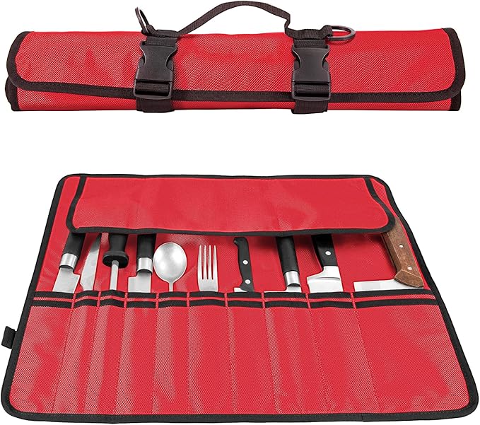 EHRGK Knife Roll,Heavy Duty Knife Bag,Oxford Knife Case with 20 Slots for Knives & Kitchen Tools,Chef Knife Bag,Knife Roll Bag, Knife Pouch Wrap for Chefs Culinary Traveling (Red)