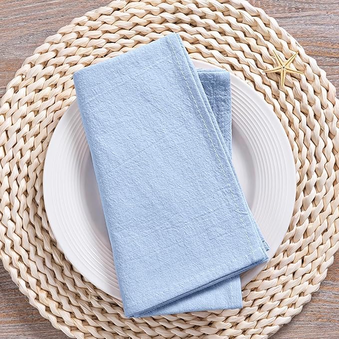 MLMC 8 Pack Blue Cloth Napkins Rustic Washable Cotton Linen Napkins Set of 8 17"x17" Reusable Dinner Napkins Cloth for Spring Easter Wedding Baby Shower Party Gathering Everyday Use