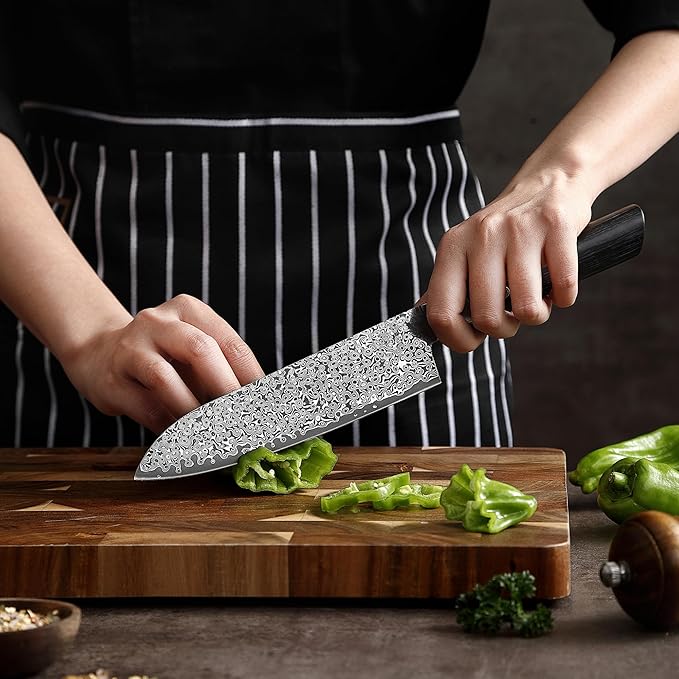 zayiko Black Edition Damascus Santoku Knife – 7.1-Inch Blade | 67-Layer VG10 Core Steel | Ergonomic Pakkawood Handle | Premium Kitchen Knife for Meat, Fish & Vegetables | Gift Box