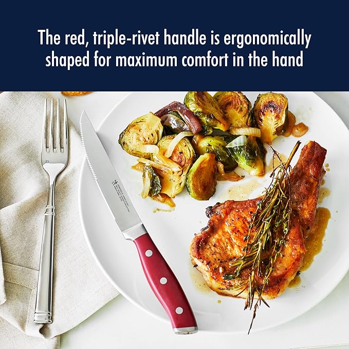 HENCKELS Forged Accent Razor-Sharp Steak Knife Set of 4, Red, German Engineered Knife Informed by over 100 Years of Mastery