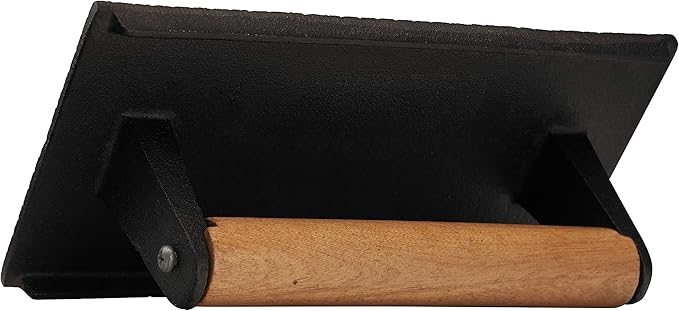 Rectangle Grill Press with Wooden Handle 9 x 5 inches - Heavy Duty, Bacon Press, Burger Press, Panini Press, Meat Press - Ideal Cast Iron Press for Kitchen & Grill by EcoQuality (1)
