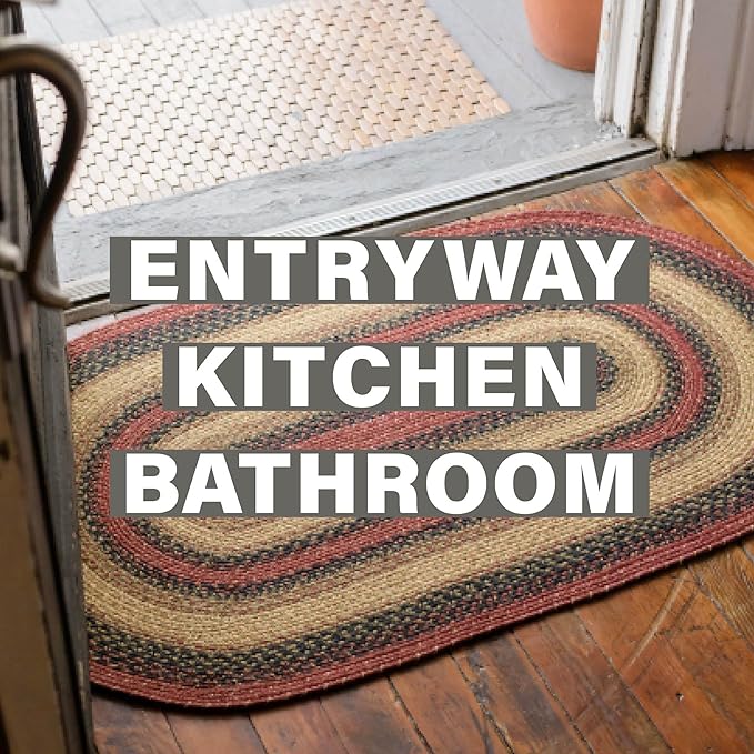 Homespice Highland Small Braided Rug 20x30 - A Multicolor Jute Kitchen Rug for Country Decor