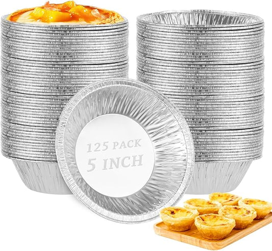 RHBLME 125 PACK Mini Pie Tins, 5 Inch Aluminum Foil Pie Pans Heavy Duty Small Pie Tins, Pot Pie Pans For Bakeries, Cafes, Restaurants, Durable Mini Tart Pans for Pie, Fruit Tarts, Quiche
