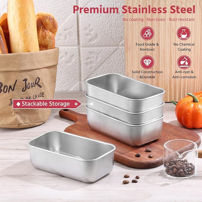E-far Mini Loaf Pan Set of 3, Small Stainless Steel Bread Baking Pans for Oven, 6.3 x 3.5 Inch Tiny Meatloaf Pans for Homemade Bread Pound Cake Brownies, Non-toxic & Dishwasher Safe