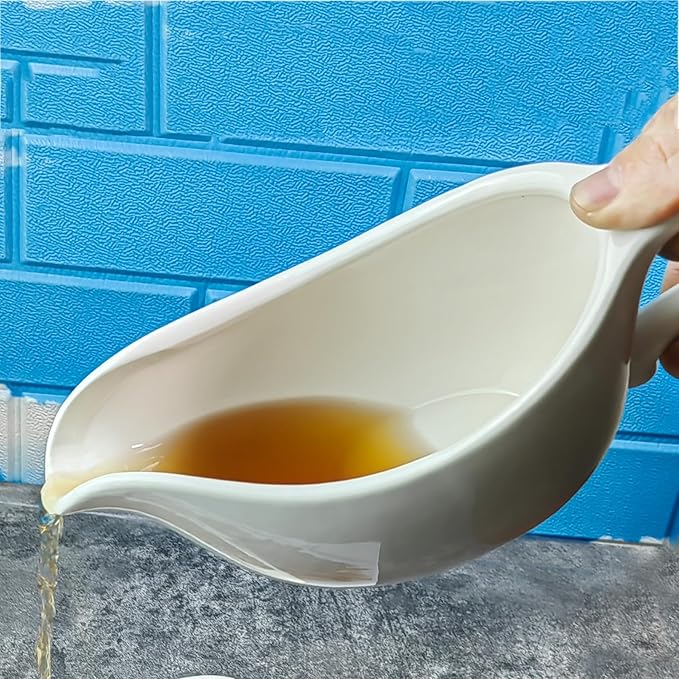 TripDock 24 Oz Gravy Boat- Large Capacity Thanksgiving Farmhouse Gravy Boat/White-Perfect Addition to Your Holiday Table Setup