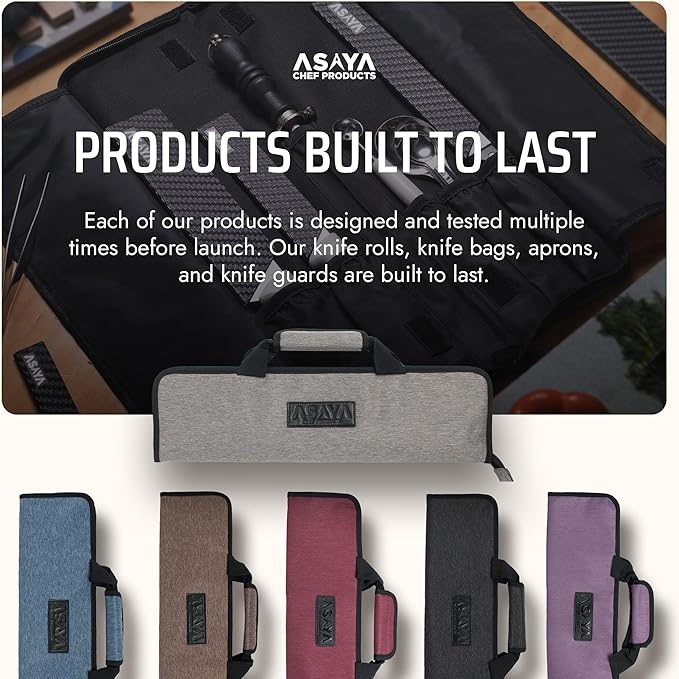 Asaya Chef Knife Roll Bag - 12 Pockets for Knives and Kitchen Utensils - Lightweight, Durable, and Stain Resistant Nylon - Perfect for the Traveling Chef - Knives not Included
