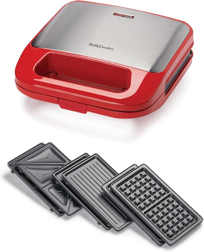3-in-1 Indoor Grill, Sandwich/Panini Press & Waffle Maker Plus, Red