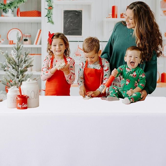 Biscaynebay Textured Fabric Tablecloth 60x84 Inches Rectangular, White Water Resistant Tablecloths for Dining, Kitchen, Wedding and Parties etc. Machine Washable