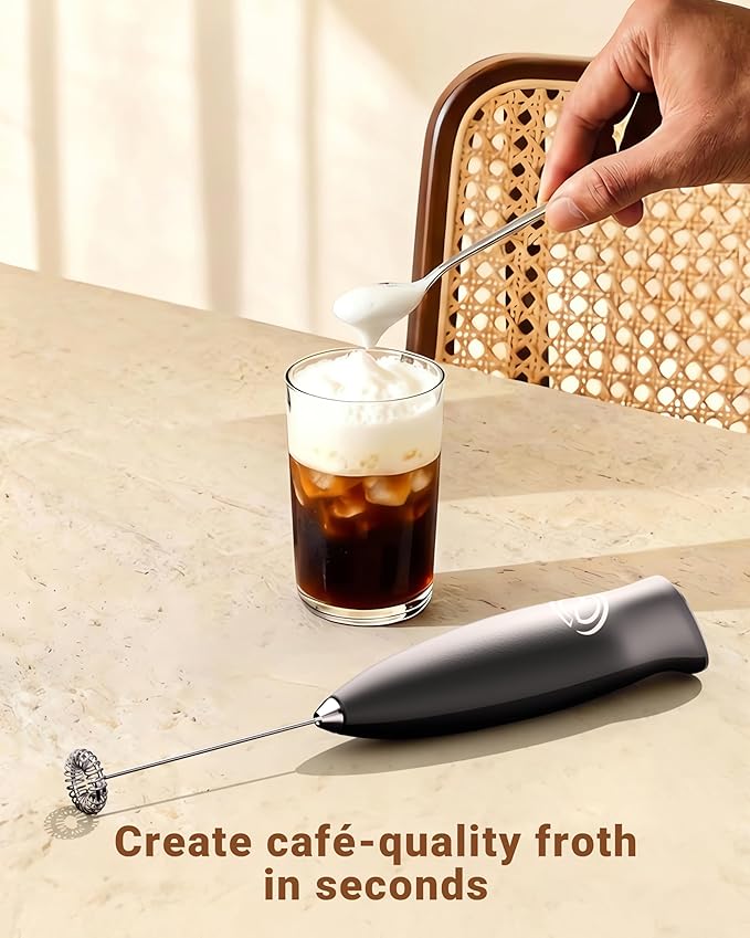 HeyLotie Milk Frother Handheld Frother Wand Drink Mixer Handheld Coffee Stirrers Electric Frother for Coffee Mixer Wand with 2 Whisk frother for protein powder coffee frother handheld -Black