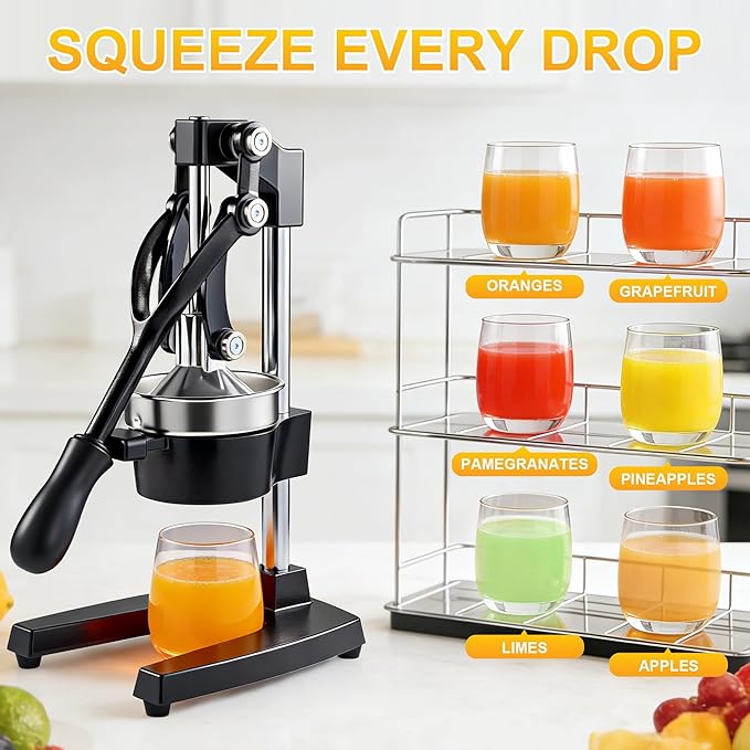 Manual Cast Iron Citrus Juicer,Commercial Hand Press Squeezer,Heavy Duty Countertop Squeezer for Fresh Orange Lemon Juice with Stainless Steel Cup