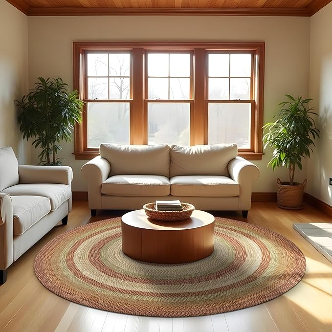 Homespice Harvest Multicolor Round Braided Rug, Jute, 6' - Perfect Country Decor for Living Room, Dining Room, Everywhere