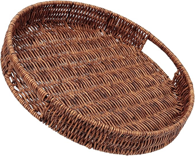 SEDISON Rattan Tray 13.8 inch / 35cm Hand Woven Wicker Tray for Coffee Table Home Kitchen Decorative, Large Rattan Serving Tray