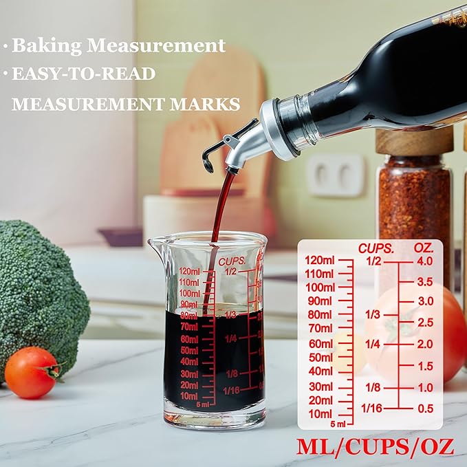 Ackers 4oz Glass Measuring Cup – Shot Glass with Ounce,Ml,Cups Markings for Kitchen & Bar(Red Line)