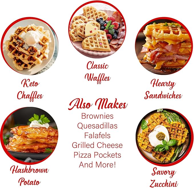 Brentwood 5” Non-Stick Mini Maker for Waffles, Keto Chaffles, Hash Browns, and More (Pink Heart)