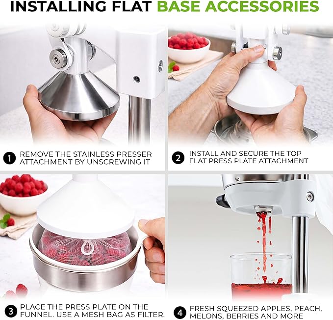 Zulay Kitchen 9 in 1 Cast Iron Juicer - Easy-to-Clean Heavy-Duty Manual Juicer with Presser Attachment to Juice All Types of Fruits! Extra Tall with Stainless Steel Bowl - White