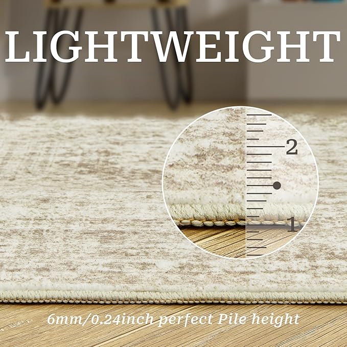 Washable Runner Rug 2.5x16, Non-Slip Long Hallway Runner for Entryway, Soft Vintage Kitchen Mats for Floor, Abstract Dining Room, Bedroom, Living Room Rugs(2.5'x16', Beige/Ivory)