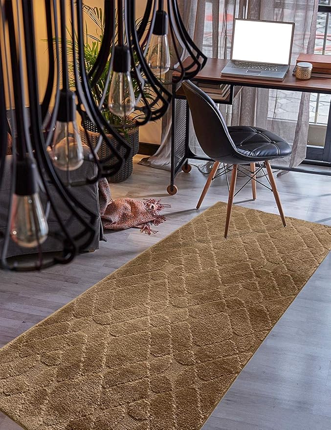 Custom Size Hallway Runner Rug Trellis Brown Color 31 inch Wide Select Your Length Non-Slip (Skid Resistance) Rubber Backing 15 feet x 31 inch (Color Options Available)