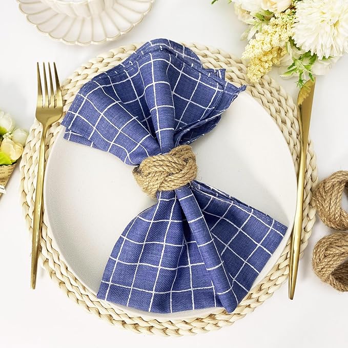 WINGFISH Woven Napkin Rings Bulk Set of 12 Farmhouse Burlap Jute Napkin Rings for Dinning Table, Nautical Napkin Ring Holders Table Decor for Party Gathering Banquet Wedding Birthday