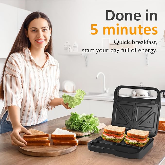 Sunvivi 3 in 1 Sandwich Maker, Electric Waffle Maker with Removable Non-stick Plates, 850W Panini Press Grill with Glass Top, Cool Touch Handle & Easy to Clean