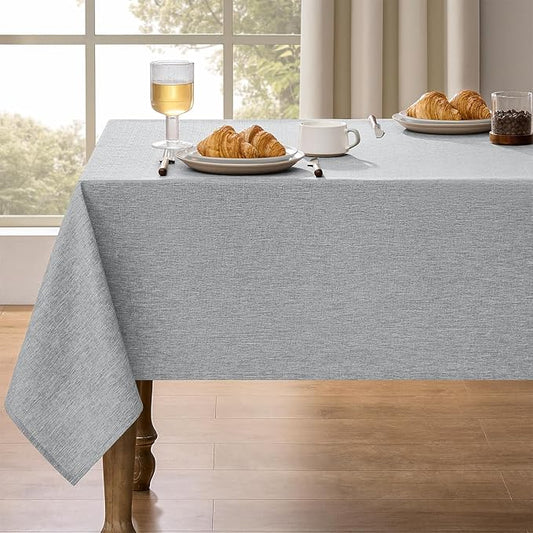 Faux Linen Farmhouse Table Cloth 60"x84" for 4-6 ft Rectangle Table, Cool Grey Waterproof Outdoor Washable Cloth Tablecloth for Rectangular Dining Room Kitchen Outdoor Party Restaurant Table