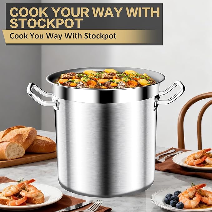Stainless Steel Stock Pot，20QT Large Stock Pot with Lid for Boiling Cooking Soup Stew Canning, Heavy Duty Tri-Ply Bottom for Boiling Cooking Soup Stew Canning Cooking Pots, Cookware Sauce Pots