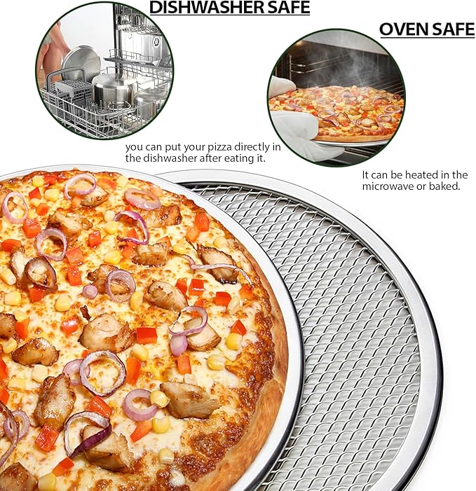 OHiZVZV 3 Pcs 12 Inch Pizza Screen, Aluminum Non-Stick Perforated Pizza Pan with Mesh Design for Oven Baking and Grilling, Dishwasher and Microwave Safe (12 Inch)