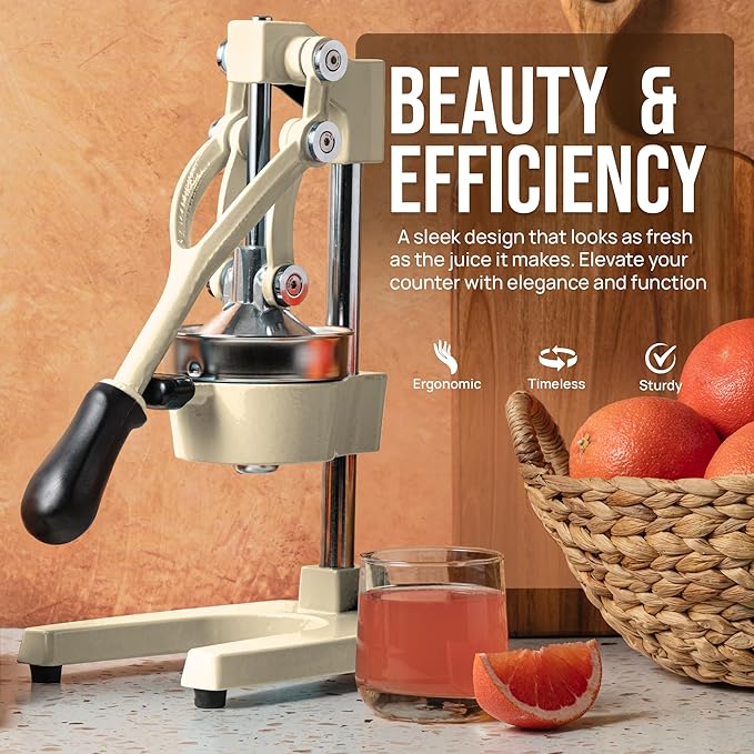 Zulay Kitchen Cast Iron Juicer - Easy-to-Clean Heavy-Duty Manual Juicer, Professional Citrus Juicer - Stainless Steel Lemon Squeezer - Manual Citrus Press & Orange Squeezer - Orange Juicer (Cream)
