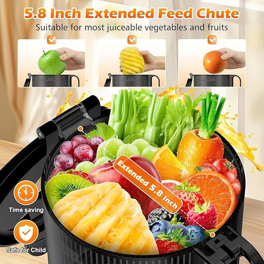 Juicer Machines with 5.8" Large Feed Chute, Cold Press Juicer for Whole Vegetables and Fruits 400W, Slow Masticating juicer Easy to Clean Juice Extractor Machine High Juice Yield