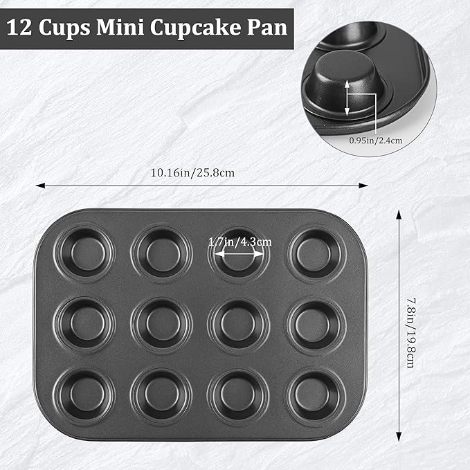 Audingull Mini Muffin Pan, Premium Small Cupcake Pans, Carbon Steel 12-Cup Muffin Tin, Versatile Non-Stick Bakeware