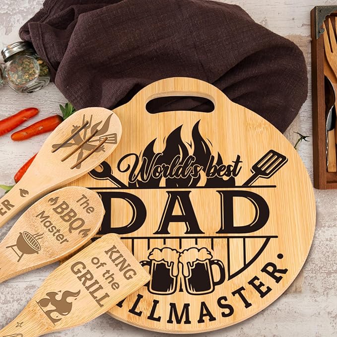 Dad Birthday Gifts - Engraved Bamboo Cutting Board Set, Unique Gifts for Dad from Daughter/Son, Fathers Day Christmas Birthday Gifts for Dad Daddy Father