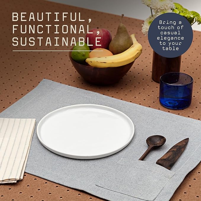 MEEMA Cloth Placemats with Pockets Set of 4 | 14 x 20 in | Recycled Denim and Cotton Farmhouse Placemats - Blue with Pocket | Washable Placemats for Dining Table, Tablemats for Special Ocassions