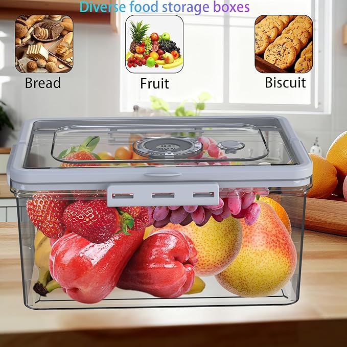 Bread Box With Digital Hygrometer, Portable Bread Boxes with Lid and Handle,New Upgrade Time Recording Bread Storage Container for Homemade Breads,Toast, Bagel, Donut and Cookies(Grey)