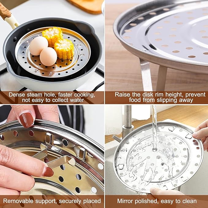 Round Steamer Rack 1pcs with Silicone Liners, Stainless Steel Food Steamer Basket with Removable Stand for Cooking, Instant Pot Steamer Basket for Vegetables Dumplings fish and Seafood (Round-7.9inch/20cm)