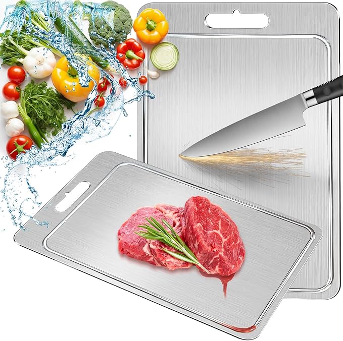 ZYBIDEAL 2025 New 100% Pure Titanium Cutting Board with Grooves, Double Sided Food Grade Chopping Board, Meat, Fruit and Vegetable Cutting Board, Dishwasher Safe 9 * 13"