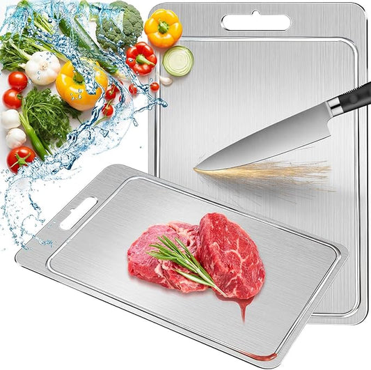 ZYBIDEAL 2025 New 100% Pure Titanium Cutting Board with Grooves, Double Sided Food Grade Chopping Board, Meat, Fruit and Vegetable Cutting Board, Dishwasher Safe (13.7 * 10.2")